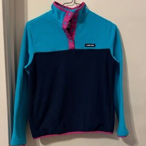 Lands' End Teal and Navy Fleece Pullover